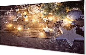 Panel szklany do Kuchni Świąteczny Blask Lampek i Szyszek
