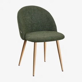 Zestaw 2 Tapicerowanych Krzeseł Jadalnianych Z Stali Kana Natural Wood & Bouclé Wojskowa Zieleń & Bukla - Sklum