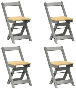 Komplet 4 składanych krzeseł z drewna sosnowego szary + miodowy brąz T7-C03