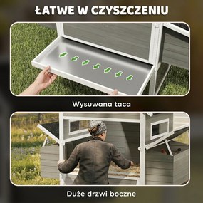 PawHut Drewniany Kurnik z Wybiegiem, Gniazdami i Asfaltowym Dachem, Wysuwana Taca, Dla 8-10 Kur, 347x160x150 cm, Ciemnoszary | Aosom PL