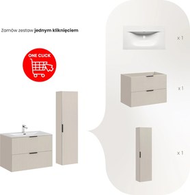 Zestaw mebli do łazienki Adel 80 kaszmir - szafka 80 cm z umywalką wpuszczaną i regał
