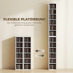 HOMCOM Regały do przechowywania 204 płyt CD w zestawie 2 szt., wieża na Blu-ray z regulowanymi półkami, organizer na książki, biały | Aosom PL