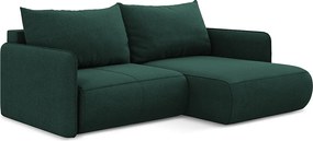 Narożnik prawostronny z funkcją spania - z tkaniny strukturalnej - butelkowa zieleń - NANEA