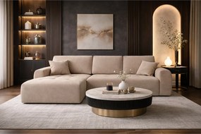 Narożnik w kształcie L z funkcją spania i pojemnikiem Ivo XL, tkanina welurowa Salvador, Beżowy, Lewy