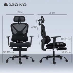 HOMCOM Ergonomiczne krzesło biurowe na kółkach, tkanina siatkowa, podparcie lędźwiowe, fotel komputerowy z podłokietnikami, regulowany zagłówek