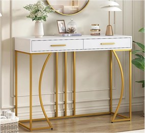 Konsola z 2 szufladami - styl nowoczesny - Biała i Złota