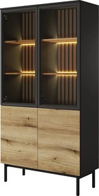Witryna z LED 100 cm Jotare - witryna dwudrzwiowa do salonu, nóżki 20 cm - dąb Evoke