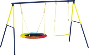 AIYAPLAY Zestaw huśtawkowy z huśtawką typu gniazdo i huśtawką z pasami, regulowane liny, dla dzieci w wieku 3-8 lat, 265x160x178 cm, wielokolorowy | Aosom PL