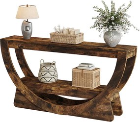 Stół konsolowy 160 cm, industrialny stół wejściowy dwuosobowy z półkami do przechowywania