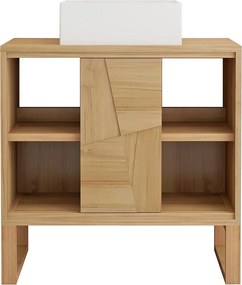 Szafka łazienkowa na nóżkach z drewna tekowego z kwadratową umywalką nablatową ceramiczną - szer. 80 cm - MATARAM