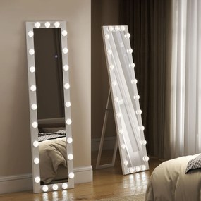 HOMCOM Lustro całopostaci 150x40 cm Lustro LED z 24 żarówkami 3 barwy światła, wolnostojące, do oparcia lub montażu na ścianie Biały | Aosom PL
