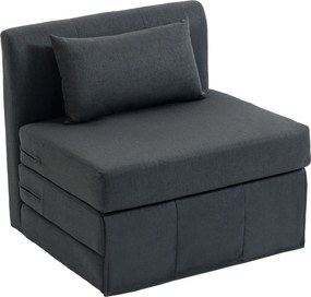 HOMCOM 2-w-1 fotel rozkładany, sofa-łóżko o strukturze lnu, tapicerowane łóżko dla gości, składany fotel, Ciemnoszary | Aosom PL