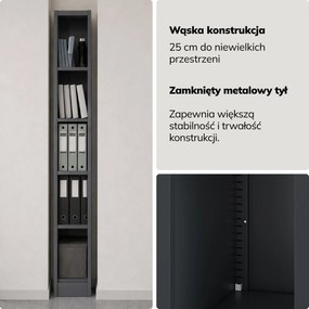 Regał metalowy wąski, archiwizacyjny na dokumenty antracytowy, 250x1850x400 mm: TIM