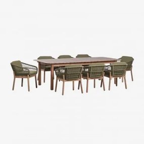 Zestaw Stołu Prostokątnego Rozsuwanego Duala 250-310x105 Cm I 8 Krzeseł Ogrodowych Z Drewna Akacjowego I Plecionej Liny - Sklum