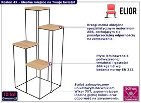 Stojak na kwiaty w stylu loft czarny + dąb artisan - Roslon 4X