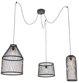 Inteligentna lampa wisząca zewnętrzna czarna rattanowa 3-światłowa z LED - Calamus