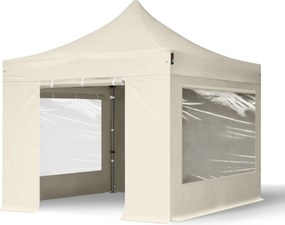 TOOLPORT 3x3 m Namiot Ekspresowy, PREMIUM Stal 40mm, ze ścianami bocznymi, okna panoramiczne, kremowy - (600015)