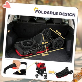 PawHut Wózek dla psa składany do 10 kg z 3 kołami, siatkowymi oknami, uchwytem na napoje i koszem na akcesoria, 109,5 x 57,5 x 106,5 cm, czerwony | Aosom PL