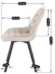 Krzesło Tapicerowane do Salonu RICK Ecru Welurowe Nowoczesne Loft