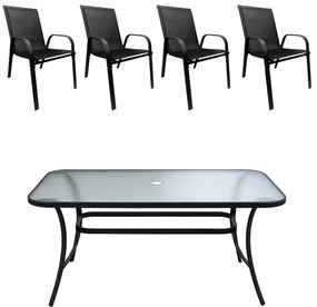 Zestaw mebli ogrodowych stół szklany T25 prostokątny 120x80+ 4 krzesła PATIO do ogrodu na balkon