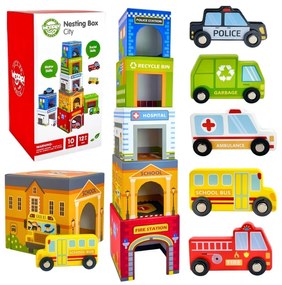 Woopie green układanka kostki miasto pojazdy w pudełkach + figurki 10 el.