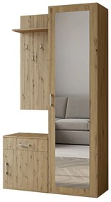 Garderoba POLA do przedpokoju z lustrem i szafką na buty - dąb artisan