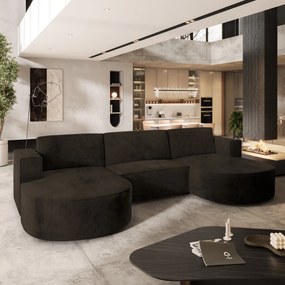 Masseno Narożnik VEZZO z funkcją spania i pojemnikiem na pościel Narozniki U, Rozkładana sofa - Brązowy, MONOLITH 29