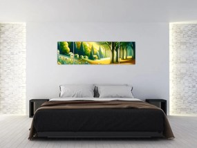 Obraz - Wieś w żółto-zielonym (170x50 cm)