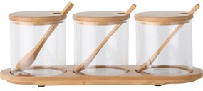 4Home Komplet szklanych pojemników z tacą i łyżeczkami Bamboo, 310 ml