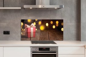 Panel szklany do Kuchni Prezent na Rustykalnym Drewnie