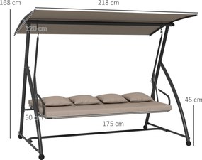 Outsunny 2 w 1 Huśtawka ogrodowa z funkcją leżanki, 3-osobowa huśtawka z stali 170x110x153cm, Jasnobrązowa