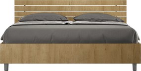 Łóżko wyposażone w stelaż z listwami z pojemnikiem 160x190 Prosty zagłówek z listwami Dąb naturalny Ankel