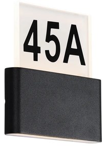 Oświetlenie ścienne zewnętrzne czarne z LED-em z numerami domu IP54 - Kandi