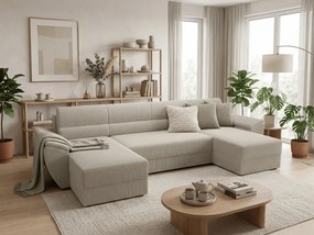 Rozkładana sofa narożna w kształcie U TAVERO 321x140 cm, jasnobeżowa