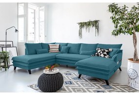 Turkusowa rozkładana sofa w kształcie litery "U" Miuform Charming Charlie, lewostronna