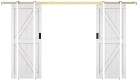 Drzwi przesuwne podwójne chowane w ścianie z drewna i MDF - biały - 2 x wys. 205 x szer. 83 cm - NEFARA