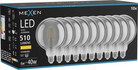 Mexen Vintis 10x żarówka filament LED E27, G125, 6W, Ciepła - 2700K, 510 lm, smoke - L158-E27-0627-70x10