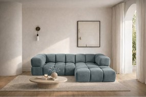 Narożnik w kształcie L Averro, tkanina Bluvel, Niebieskoszary, Prawy