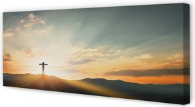 Duży obraz na płótnie Krzyż w Górach o Zachodzie Słońca
