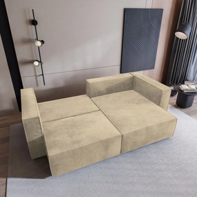 Masseno Narożnik NERIO z funkcją spania i pojemnikiem na pościel Narozniki L, Rozkładana sofa - Kremowy, MONOLITH 04