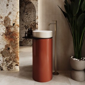 Umywalka z konglomeratu wolnostojąca dwa kolory okrągła 85 x 40 cm RONA Duo Color bez przelewu : Podłączenie syfonu - Do ściany