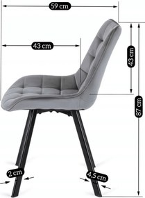 Krzesło Tapicerowane do Salonu RICK Szare Welurowe Nowoczesne Loft