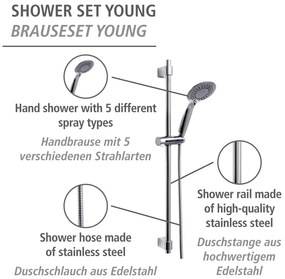 Zestaw prysznicowy ze stali nierdzewnej w kolorze błyszczącego srebra 66 cm Young – Wenko
