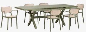 Zestaw Stołu Prostokątnego 180-240x90 Cm Rozkładanego Karena Oraz 6 Sztaplowanych Krzeseł Ogrodowych Z Podłokietnikami Omara - Sklum