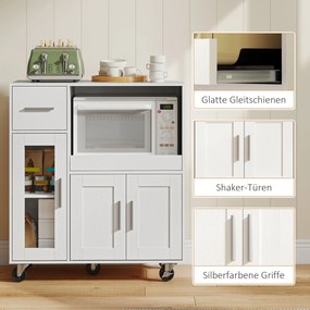 HOMCOM Szafka kuchenna na kółkach, mobilna komoda kuchenna z półkami, szufladami, regulowaną półką, otworem na kabel, biały