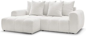 Biały rozkładany/ze schowkiem narożnik z materiału bouclé (lewostronny/z szezlongiem) Roxelane – Bobochic Paris