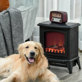 HOMCOM Elektryczny Kominek Wolnostojący, Efekt Płomieni, 2 Tryby Grzewcze 1000W/2000W, Hartowane Szkło, Czarny, 36,5x24x45,5 cm