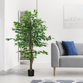 HOMCOM Sztuczny Ficus w Doniczce, Naturalny Wygląd, 150 cm Wysokości, Zielony