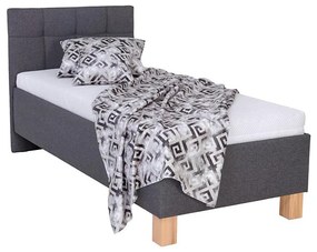 Łóżko tapicerowane z materacem i pojemnikiem na pościel MARIA ONE 90x200 cm szare