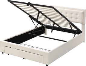 Łóżko tapicerowane 140x190cm z weluru - z szufladą i stelażem - Beżowe (bez materaca)